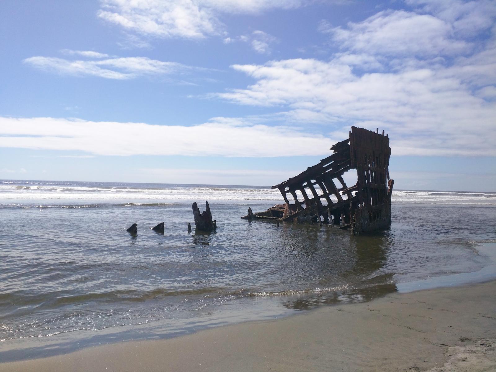 A shipwreck covered in marine growth.